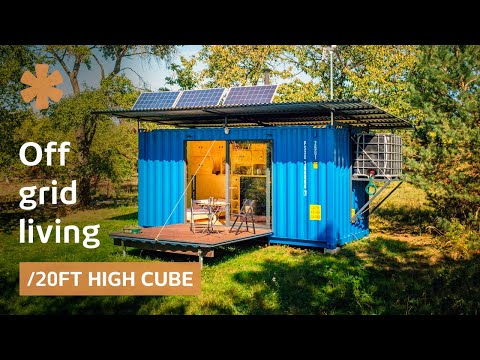 Off-grid container home uses pulleys to lower/raise bed &amp; deck