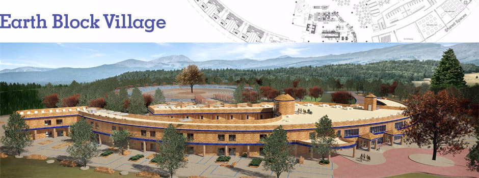 Compressed Earth Block Village Overview Image, Earth Block Construction, eco-living, green living, earth block architecture, earth brick building, earth brick construction, Earthbrick Village, Earth Brick Village