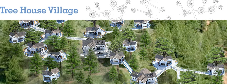tree house village overview, tree house village, treehouse, open source tree living, living in trees, forest living, eco-village, One Community Global, green living, sustainable housing, eco-living, green housing, ecological, Highest Good housing