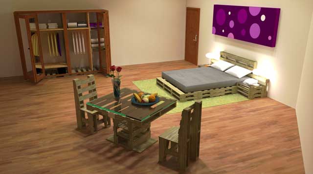 We also worked on final touches for the Sketchup model of the pallet furniture in the Living Dome rooms.