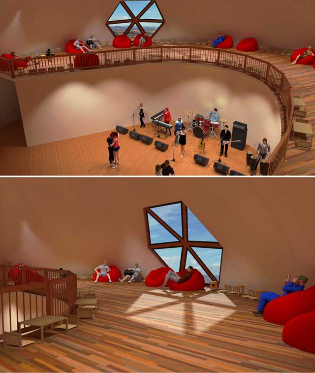 These pictures show the 2nd floor of the Duplicable City Center rendering scenes, where we updated the scenery background, adjusted the shadows, and set up textures for the furniture, floor and musical instruments.