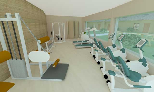 Brianna Johnson (Interior Designer), also continued evolving the renders for the Straw Bale Village (Pod 2). What you see here is an updated render of the community gym.