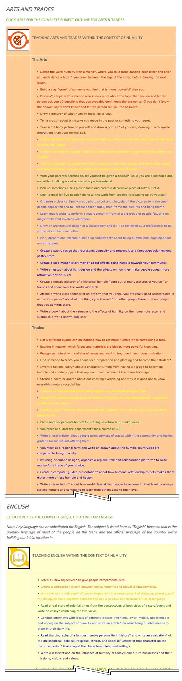This last week the core team transferred the first 25% of the written content for the Humility Lesson Plan to the website, as you see here. This lesson plan purposed to teach all subjects, to all learning levels, in any learning environment, using the central theme of “Humility” is now 25% completed on our website.