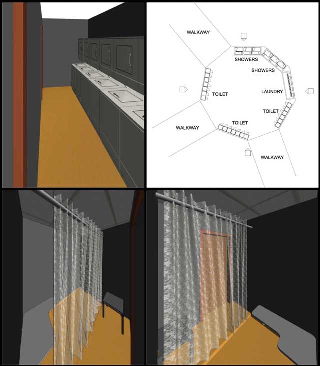 Also working on the Tree House Village (Pod 7), Jesika Rohrbach (Architectural Drafter, Designer, and 3-D Modeler) continued designing and exploring different bathroom tower options. These will include individual storage spaces below, recreation space above, and be separate from the trees to maximize efficiency and minimize the ecological footprint.