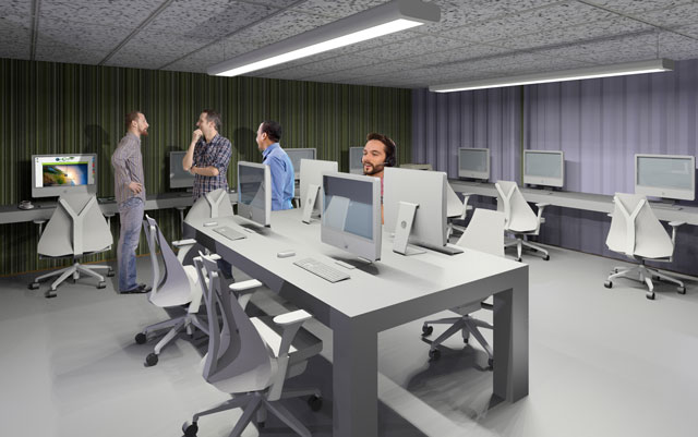 Guy Grossfeld (Graphic Designer) also continued with his 4th week of photoshop work on the renders for the Shipping Container Village (Pod 5). Here you see the final versions of the computer room