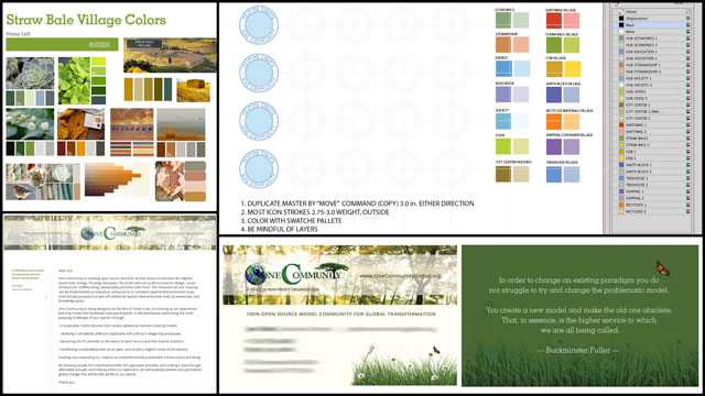 This last week the core team finished our new letterhead and business card designs and also our 2nd-generation exploration of how we'll be presenting the color pallets for the villages themselves, all instructional materials, interior design, future icon creation, etc.