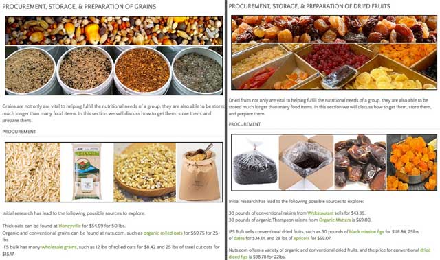 Ecological Human Progress, This week, the core team created two new sections under bulk goods on the Food Self-sufficiency Transition Plan page, one section for grains and one for dried fruits, and added the images and procurement details that you see here: