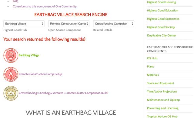 Replicable Highest Good Sustainability, This week the core team completed the final review and added the new search engine for the Earthbag Village open source hub: