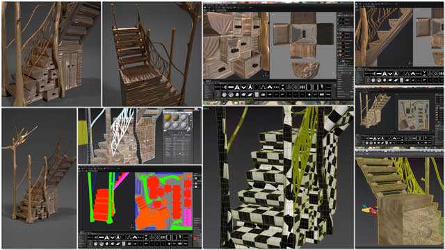 Building a Sustainable World – Samantha Robinson (Graphic Designer) completed her 13th week working on the interior design for the living structure of the Tree House Village (Pod 7). This week’s focus, as shown here, was more unwrapping and texturing of the stairs component.