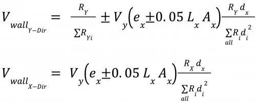 6.8.8.10. Rigid Diaphragm Analysis, one community engineering page, equation image 4, Distribution of Shear and Torsion to Seismic Force Resisting Members, X-Direction 