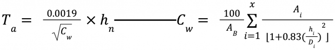 6.8.8.13. Equivalent Lateral Force, one community engineering page, equation image 6, Method C, applicable for Masonry or Concrete Shear Walls less than 120ft tall