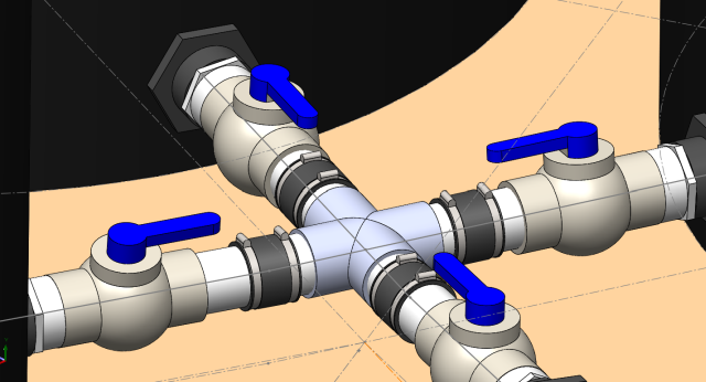 Piping, Fitting, and Check Valves of Four Tanks Connected in Parallel, a parallel configuration is chosen for multiple tanks, there are two examples, two tanks in parallel and four tanks in parallel, a check valve is equipped at the outlet of each tank to enable the isolation of a tank when others are under maintenance, or when the tank is in transportation with water, Flexible couplings are used to endow compliance of the multiple tanks system since the placement of tanks and uneven ground are inevitable