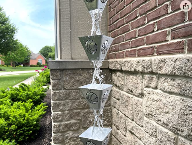 Rain Cup, ALUMINUM does not tarnish like most metals, It oxidizes to form a sapphire coating (aka AL203) which generally protects the metal from further tarnish, Aluminum rain chains look great work great and sound great, No more boring downspouts, Install one of these at your front porch or backyard for added curb appeal, This rain chain features square cups, 3D basketball stamped on all 4 sides, hand painted, heavy duty aluminum, and detail oriented craftsmanship, Imported from India. 