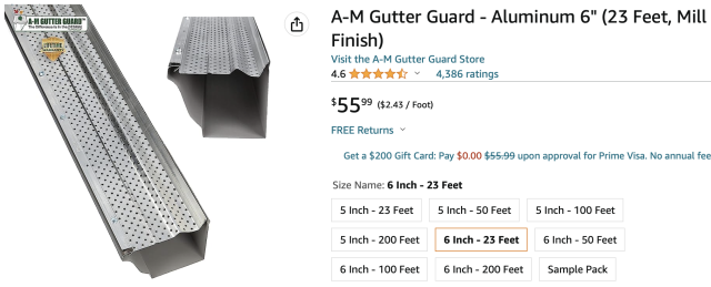 A-M Gutter Guard, The Difference is In the Design. Heavy (Industrial) Gauge .018 100% Aluminum will not rust - Lifetime warranty covers no rust, rot or product self deterioration, Designed specifically for hidden hangars but works with all hangars including K,-style hangars - Will not void roof warranties including Fortified Roofs!, Virtually invisible from the ground, Designed to handle downpours with 380 holes per linear foot, Easy to install with tabs for seamless joints. Requires 1/2" #8 Zip Screws - not included, Made in the USA!!! 