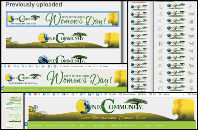 custom header graphics for International Women’s Day, Regenerating Spaceship Earth, One Community Weekly Progress Update #526