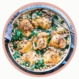 Chicken Thighs With Brown Rice And Wilted Greens