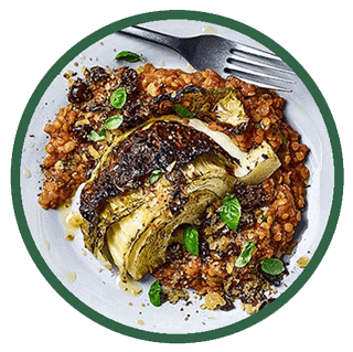 Italian Style Roast Potato & Cabbage Wedges With Tomato & Lentils