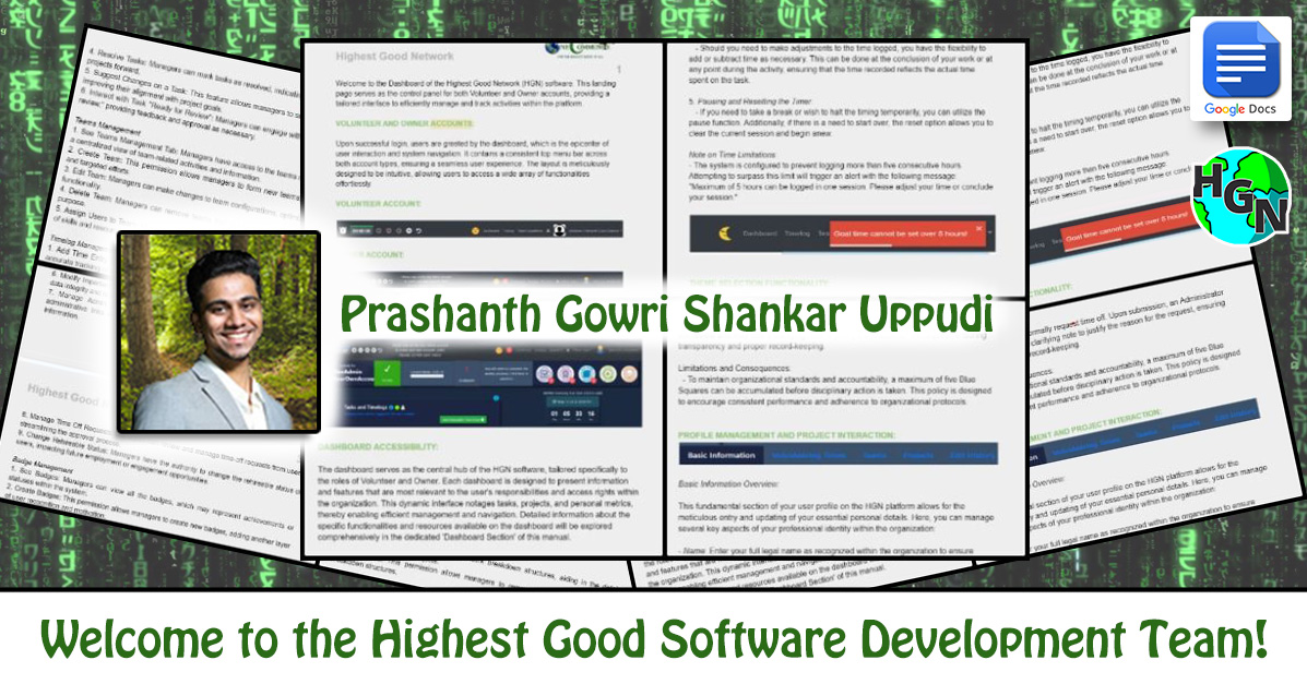 Prashanth Gowri Shankar Uppudi, One Community Volunteer, Highest Good collaboration, people making a difference, One Community Global, helping create global change, difference makers