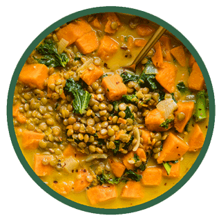 Sweet Potato And Green Lentil Curry And Baked Fish