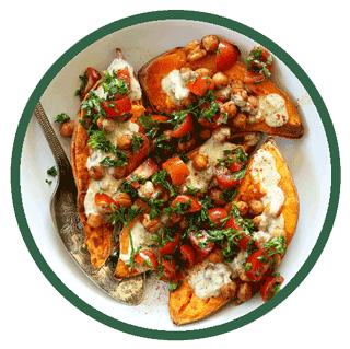 Mediterranean baked sweet potatoes