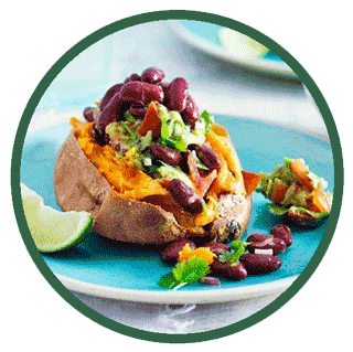 Sweet Potato Jackets With Guacamole & Kidney Beans