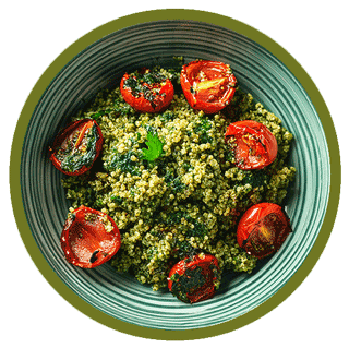 Parsley Pesto Pasta With Blistered Tomatoes And Quinoa