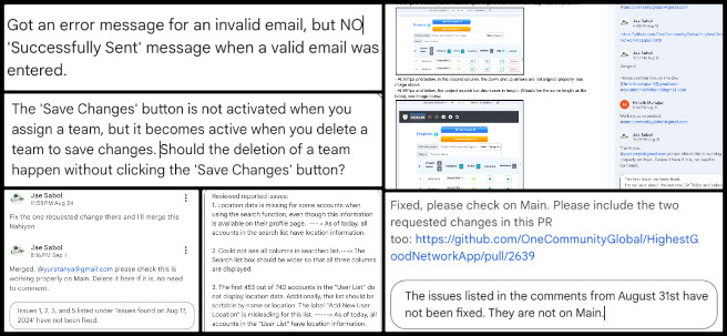 Mimicking the Natural Order with Complex Systems, One Community Weekly Progress Update #599, HGN PR testing, Permissions Management info icons, team code editing, "i" icons Permissions Management page, UI changes time logs, total badges Profile page, modal for viewing badges, user end dates accuracy, Reports page filter date range, blank page Team Locations page, text color dark mode, badge assignment UI, mismatched times Time Log Profile pages, mouseover issue Save Changes button, modal efficiency adding teams, creating teams Profile page, UI problems Projects Dashboard pages, Badge Assignment search function, Weekly Remaining Summaries formatting, email validation messages.