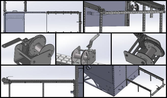 Vermiculture, Mimicking the Natural Order with Complex Systems, One Community Weekly Progress Update #599, waste removal standing system, winch system design, worm winch gear ratio, 40:1 gear ratio, winch platform modeling, waste removal system components, drawer and flat plate winch, winch positioning system, waste system blueprint, winch installation