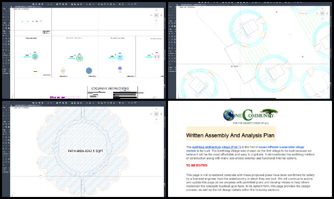 Earthbag Village, Vermiculture, Tending the Human Garden, One Community Weekly Progress Update #601, architectural design, vermiculture toilet, project setup, dome cluster roof assembly, team meeting, action plan, internal views, area calculations, Earthbag Village, open source housing model