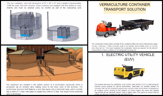 Developing Highest Good Eco-cooperative Solutions, One Community Weekly Progress Update #605, vermiculture container transport, report finalization, feedback incorporation, sketches and images, transportation requirements, proposed solutions, Excel tables, data backups, report references, secure data storage