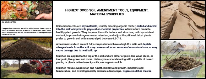 Highest Good Soil Amendment Tools, soil amendment equipment, soil amendment materials, comfrey, chicken manure, food scraps, compost, leaves, open source sustainability, regenerative agriculture solutions.