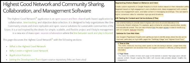 Highest Good Society, Solutioneering a world that works for everyone, One Community Weekly Progress Update #606, Google Analytics strategy, KPI development, Team collaboration, Initial strategy submission, URL tracking, Weekly team meeting, Project objectives, Mission-specific KPIs, One Community’s mission