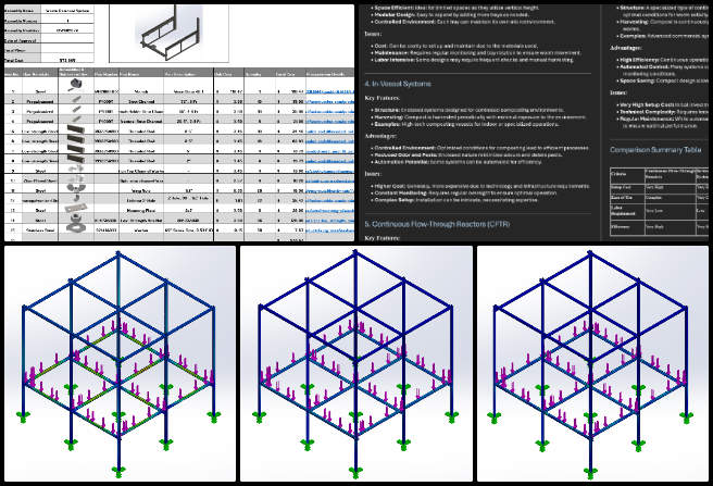 Vermiculture, Becoming the Most Reparative Element, One Community Weekly Progress Update #603, Enhancing bill of materials, BOM part details, bill of materials images, BOM cost breakdown, vermiculture chamber mesh, vermiculture system analysis, FEA analysis walkthrough, default format conversion, comparing vermiculture systems