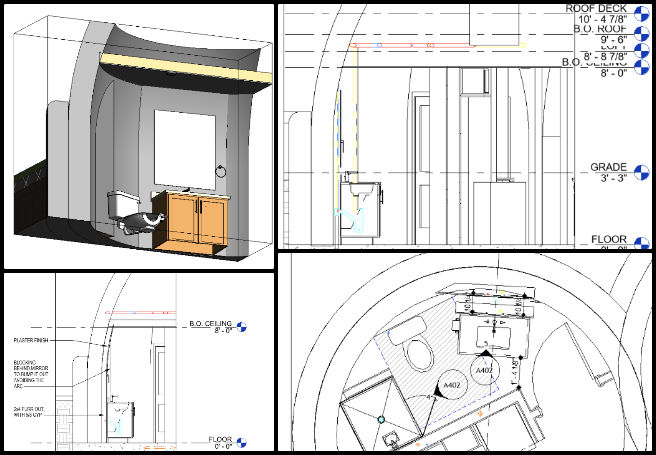 Developing Highest Good Eco-cooperative Solutions, One Community Weekly Progress Update #605, MEP Revit model linkage, 4-dome model comparison, 3D layout conflicts, Pex pipes, dome curves, plumbing pipe cavity design, Revit model update, flexible plumbing solutions, dome architecture, 3D modeling adjustments.