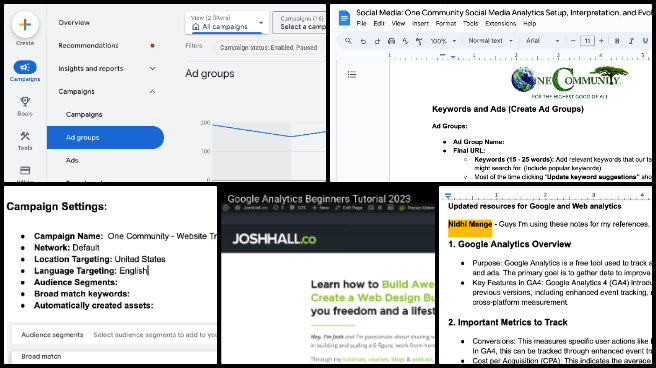 Highest Good Network software, Becoming the Most Reparative Element, One Community Weekly Progress Update #603, SEO optimization, WordPress content updates, Google Analytics strategy, Google Ads campaign creation, social media analytics, SEO tasks, Google Ads keywords, content formatting, Google AdWords tutorials, SEO strategy meetings.