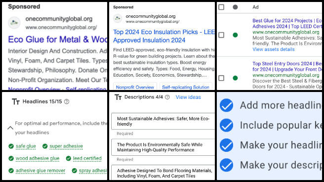 Highest Good Network software, Becoming the Most Reparative Element, One Community Weekly Progress Update #603, Google Ads campaigns, sustainable products advertising, recycling categories, Google Ad Groups, keyword identification, ad headlines and descriptions, campaign launch strategy, Google Ads performance optimization, marketing strategy documentation, volunteer training and hiring.