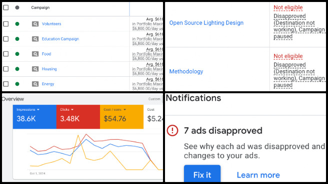 Highest Good Network, Solutioneering a World that Works for Everyone, One Community Weekly Progress Update #606, Google Ads troubleshooting, website disruptions, Google Analytics study, Google Analytics certification preparation, instructional materials, training exercises review, volunteer training feedback, hiring process participation, campaign performance issues, Google Ads optimization.