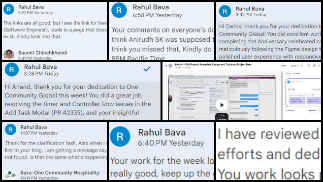 Highest Good Network, developing Highest Good Eco-cooperative Solutions, One Community Weekly Progress Update #605, HGN Phase 2 dashboard, Figma design translation, data requirements, visualizations design, project tracking system, #604 Blog page updates, team collage creation, data strategies, code reviews, weekly progress updates.