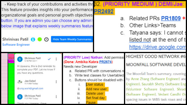 Highest Good Network software, Becoming the Most Reparative Element, One Community Weekly Progress Update #603, Blog completion, Team MoonFall feedback, admin summaries review, image and video feedback, admin feedback spreadsheet, PDF and blog review, frontend testing, pull request feedback, development platform merging, user manual content, profile page documentation, trainee task review.