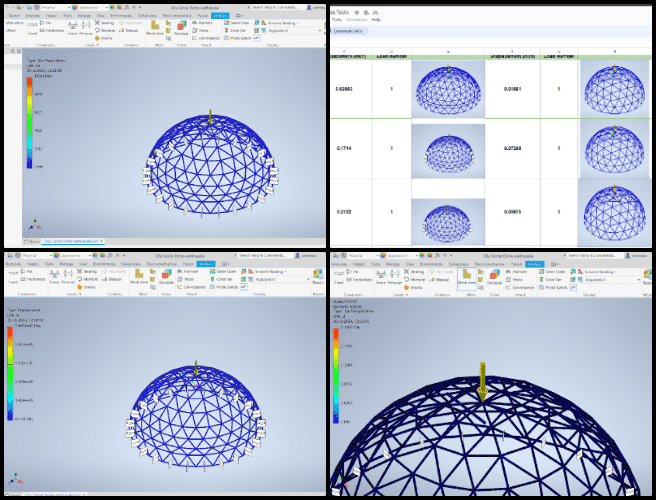 Duplicable City Center, developing Highest Good Eco-cooperative Solutions, One Community Weekly Progress Update #605, vertical load analysis, static structural analysis, Autodesk Inventor software, snow load assessment, dome structure performance, traditional structure analysis, structural engineering evaluation, load conditions assessment, engineering spreadsheet updates, performance metrics in engineering