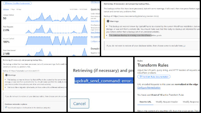 Highest Good Network, developing Highest Good Eco-cooperative Solutions, One Community Weekly Progress Update #605, Bluehost suggestions, permanent solution discussion, plan changes with Bluehost, website maintenance, W3TC plugin activation, cache optimization, server adjustments, missing files restoration, user experience improvement, human check removal.