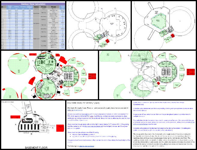 Duplicable City Center, developing Highest Good Eco-cooperative Solutions, One Community Weekly Progress Update #605, AutoCAD file troubleshooting, visible and dead area calculations, spreadsheet data adjustment, USGBC Quality Views requirements, architectural design feedback, final report preparation, room visibility analysis, sustainable design guidelines, step-by-step design guidance, data formatting in architecture.