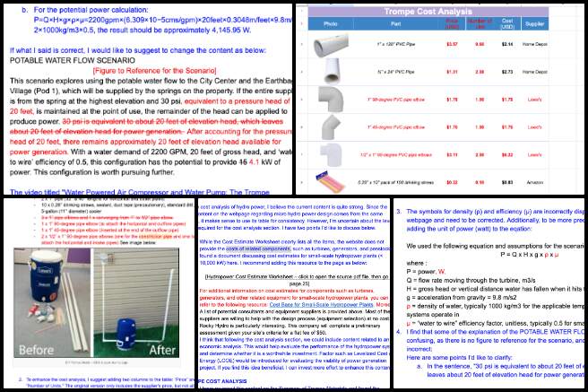 Becoming the Most Reparative Element, One Community Weekly Update #603, hydro power tutorial, energy setup and maintenance, cost analysis, spreadsheet accuracy improvement, small-scale hydropower components, turbine cost estimation, hydropower methodology, expense calculation resources, Hydropower Cost Estimate Worksheet