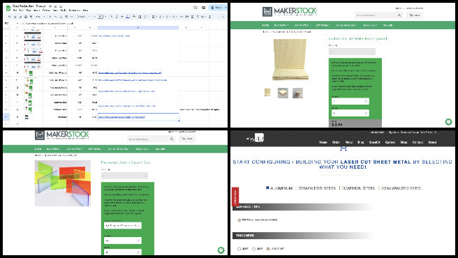 Developing Highest Good Eco-cooperative Solutions, One Community Weekly Progress Update #605, alternative material research, aluminum properties, stainless steel analysis, carbon steel comparison, galvanized steel evaluation, Baltic birch plywood, fluorescent acrylic, thickness specification adjustments, material pricing review, drawer project materials.