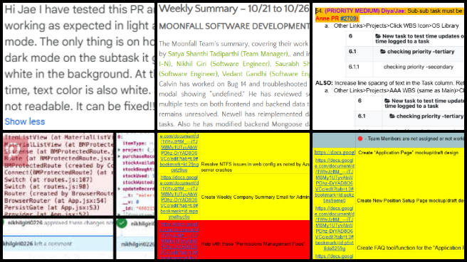 Highest Good Network, Designing Global-Sustainability Systems, One Community Weekly Progress Update #607, completed blog work, feedback for Team MoonFall, admin work review, image and video feedback, PR testing in development environment, developer team collaboration, HGN PR review tracking, urgent task management, high-priority task updates, Slack team follow-up.