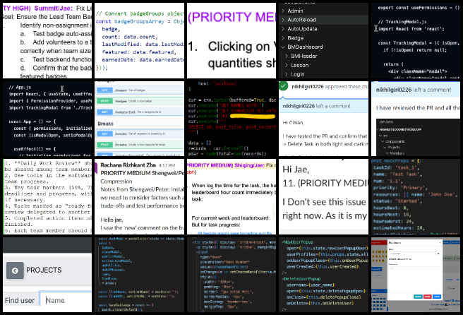 Highest Good Network, Designing Global-Sustainability Systems, One Community Weekly Progress Update #607, exploratory testing, frontend design responsiveness, Material List quantity field bug, OpenAPI specifications Nest.js, dashboard UX updates, database corruption resolution, gzip compression Express.js, real-time hour count updates, breadcrumb navigation Members WBS pages, Blue Squares permission fixes