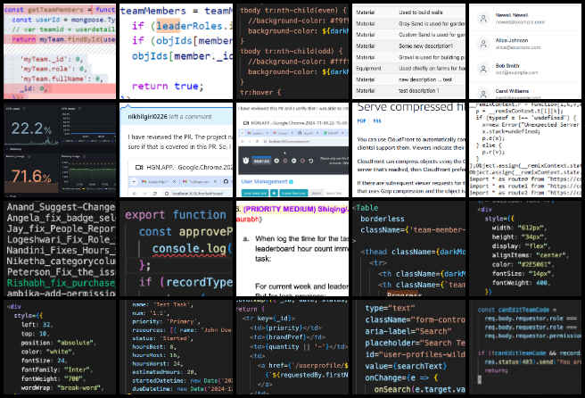 Highest Good Network, Software-Patterns of Positive Change, One Community Weekly Progress Update #608, bug reproduction MongoDB, data retrieval limit issue, scrollable inventory table, HGN app mockup design, PR testing for responsiveness, gzip compression Express.js, material purchase approval feature, TotalOrgSummary bar chart, UI stability User Management, positive change software patterns