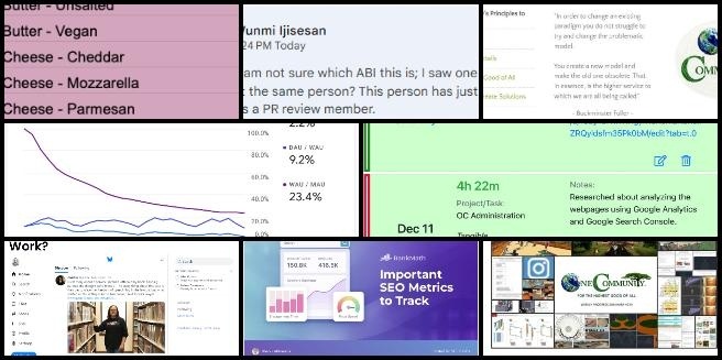 Menu Implementation Tutorial, Master Recipe Template, VnOMultipliers rankings, Google Analytics meeting, Rank Math SEO, Highest Good Network Software, social media analytics dashboards, volunteer task management, PR review progress reports, blog content refinement, One Community Weekly Progress Update #613