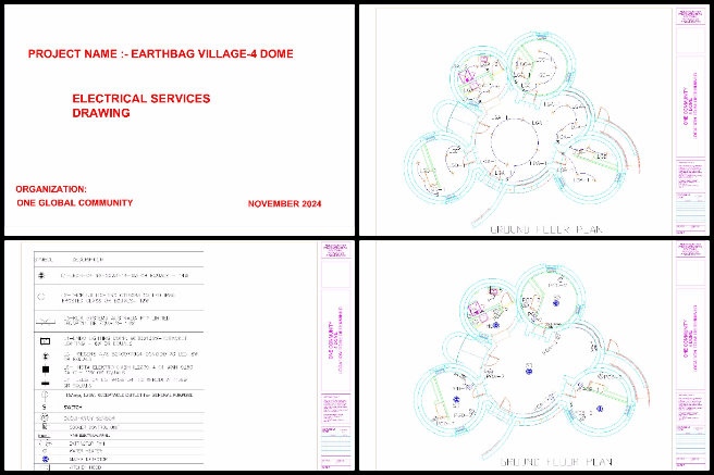 Earthbag Village, Maximizing Eco-potential, One Community Weekly Progress Update #611, Earthbag 4 Dome Village project, lighting circuit, cable wiring, electrical design, ground floor wiring, lighting fixtures, switch positioning, schematic diagram, distribution board design, sustainable architecture