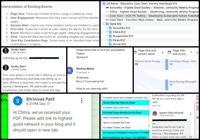 Admin, Team Management, Creating a More Luxuriant Life With Sustainability, One Community Weekly Progress Update #613, volunteer interviews, hiring team spreadsheet, training material for new volunteers, blog post collages, Facebook and Instagram scheduling, AI music task prompts, resume review process, Google Analytics dashboard, WordPress updates with collages, search engine visibility strategies